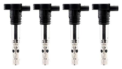 Ignition Coil Pack - Set of 4 - Replaces 06A905115D, 06B905115R - Compatible with Audi & Volkswagen Vehicles - 1.8T MK4 Jetta, Golf, GTI, Passat, A4, A4 Quattro, A6 2.7T, Allroad 2.7T, TT Quattro