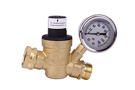 RV Water Pressure Regulator with Gauge Adjustable 3/4" Water Hose Valve - RV Water Pressure Regulator with Gauge - RV Camper Water Pressure Regulator, Trucks, Trailer - Trailer Water Pressure Gauge