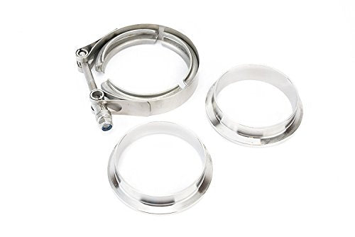 3 Inch V Band Clamp with Set of 3 CNC Stainless Steel Flanges Kit - 3in V-Band Clamp, Male And Female Flanges - Perfect for Turbo, Downpipes, Exhaust Systems