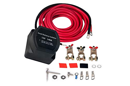 Dual Battery Isolator Kit - 12 Volt 140 Amp Voltage Sensitive Relay - Complete VSR Double Battery Automatic Charger - Fits Trucks, ATV, SUV, UTV Boats and More - Safe, Water and Vibration Resistant