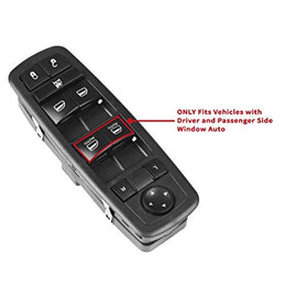 Driver Side Master Power Window Switch, Double Auto Button ONLY - Compatible with Chrysler, Dodge & Jeep, Ram, Grand Caravan, Journey, Liberty - Replaces 4602863AD, 4602870AD, 901-473, 4602863AB