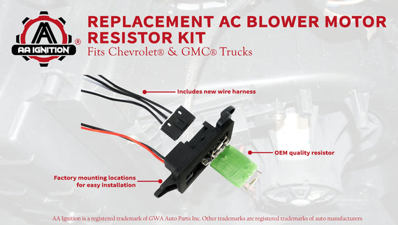 AC Blower Motor Resistor Kit with Harness - Replaces 89019088, 973-405,  15-81086, 22807123 - Compatible with Chevy, GMC & Cadillac Vehicles 