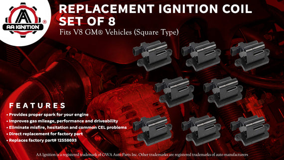 Ignition Coil Set of 8 - Square Type - Replaces# 12558693 - Fits